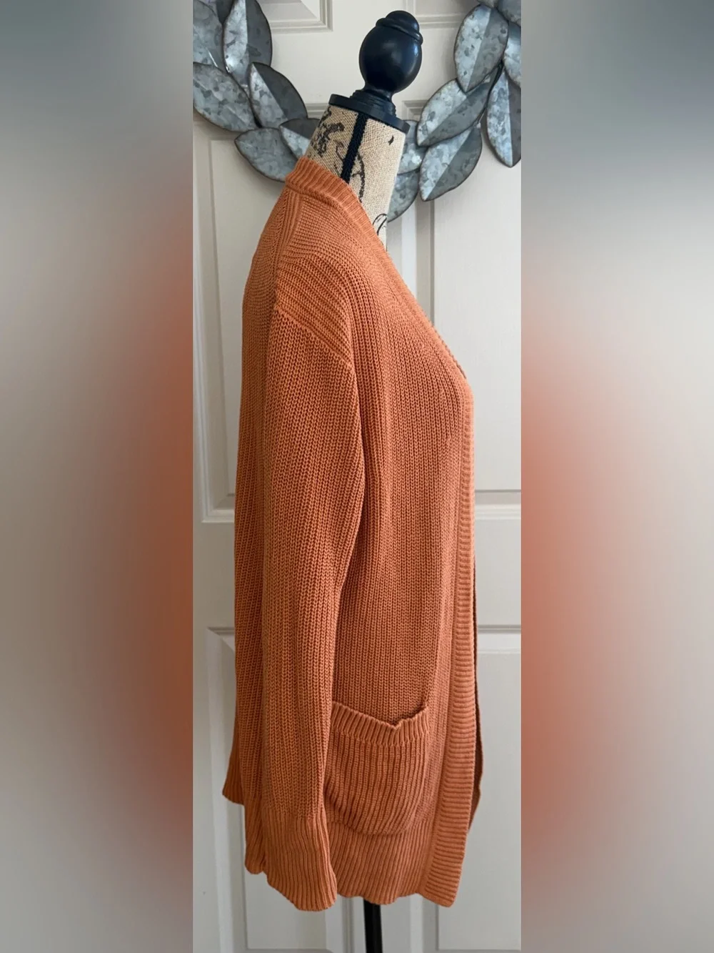 331: Matty M Open-Front Rust Orange Knit Cardigan - Medium